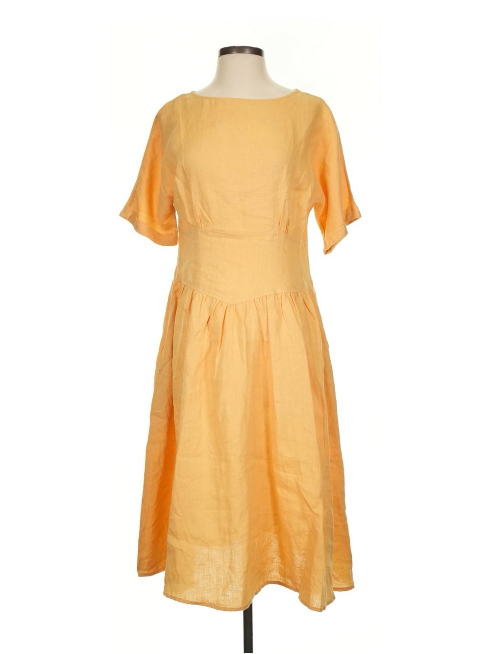 Grae Cove 100% Linen Butter Yellow Midi Dress with Flutter Sleeves Small